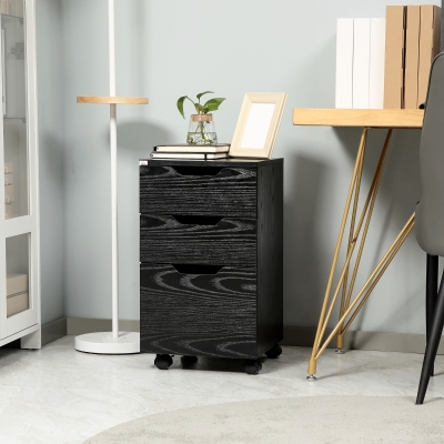 HOMCOM 3-Drawer Rolling File Cabinet, Printer Stand, Black Wood Grain