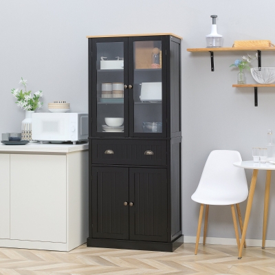 HOMCOM Freestanding Kitchen Pantry, 5-tier Storage Cabinet with Adjustable Shelves and Drawer for Living Room, Dining Room, Black
