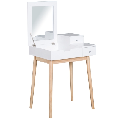 HOMCOM Makeup Vanity Table with Flip-up Mirror, Modern Dressing Table with 2 Drawers for Bedroom, White