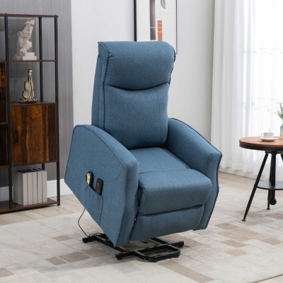 HOMCOM Power Lift Massage Recliner Chair for Elderly, Electric Linen Fabric Reclining Chair with 8 Vibration Points, Remote Control, Side Pockets, Blue