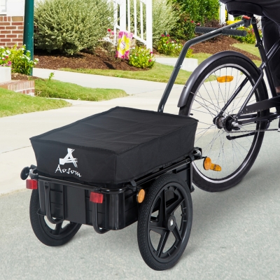 Aosom Luggage Cart Stroller Wagon with Double Wheel Internal Frame Enclosed Bicycle Cargo Trailer Multi-functional Steel Large Bike Luggage Cart Carrier Storage Runner For Shopping and travelling Black