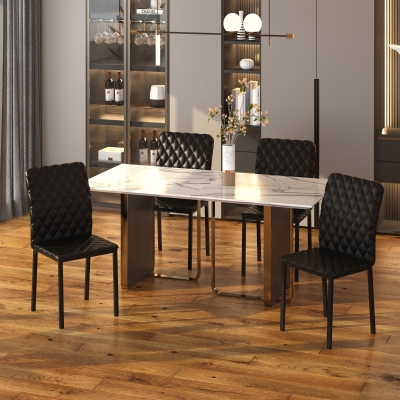 HOMCOM Modern Dining Chairs Upholstered Faux Leather Accent Chairs with Metal Legs for Kitchen, Set of 4, Black