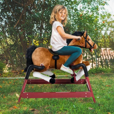 Qaba Kids Plush Bouncing Rocker Horse Toy with Sounds