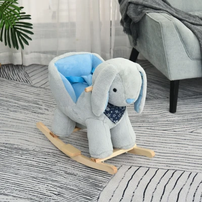 Qaba Kids Rocking Horse Toy Bunny with Music, Plush Fabric