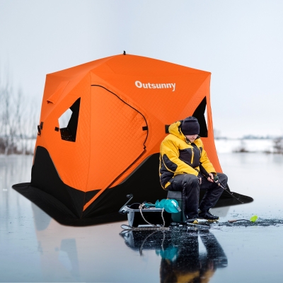 Outsunny 90.5" Pop-up Ice Fishing Shelter Tent for 4 People -40℃ Portable w/ Carry Bag Zippered Doors Ground Stakes Oxford Fabric