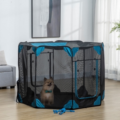PawHut Pet Playpen Portable Foldable for Indoor/Outdoor Use, Exercise Pen Kennel with Carrying Bag, Zippered Cover, Water-Resistant Bottom, for Small Dogs, Cats, Rabbits, Guinea Pigs, Φ58.7" x 39"