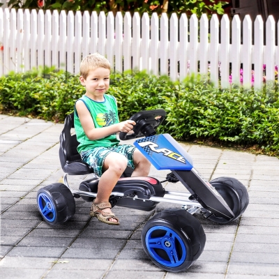 Aosom Kids Pedal Go Cart Children Ride On Car Racing Style Children Ride On Car Outdoor Racer Blue