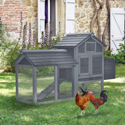 PawHut 59" Wooden Chicken Coop, Outdoor Poultry Cage, Gray