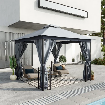 Outsunny 13x11 Gray Gazebo, Aluminum Frame, Removable Netting