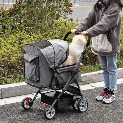 PawHut Foldable Pet Stroller with Canopy, Gray