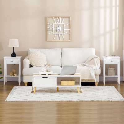 HOMCOM 2-tier Modern Side Table with Drawer and Bottom Shelf for Living Room, Bedroom, White