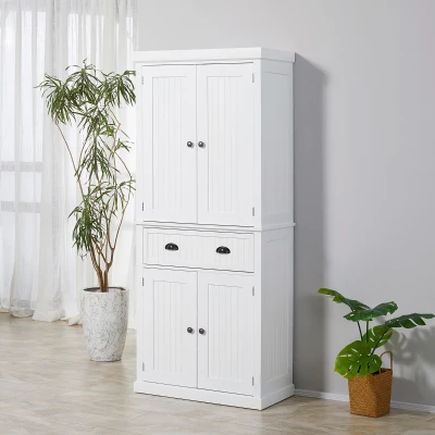 HOMCOM 72" Freestanding Kitchen Pantry Cabinet with Doors, White