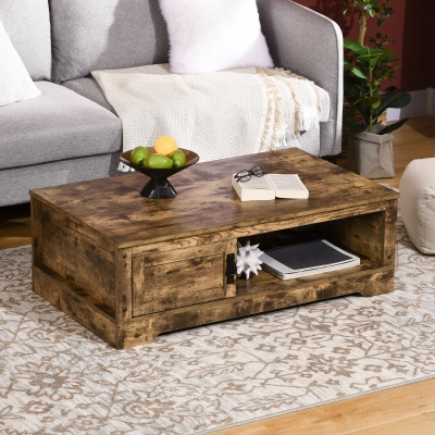 HOMCOM Coffee Table, Vintage Style Tea Table with Cabinet, Open Storage Compartments, Coffee Tables for Living Room, Bed Room, Brown