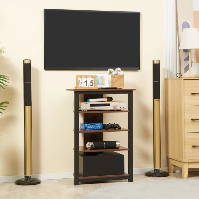 HOMCOM 4-Tier Media Stand with Cable Management, Brown