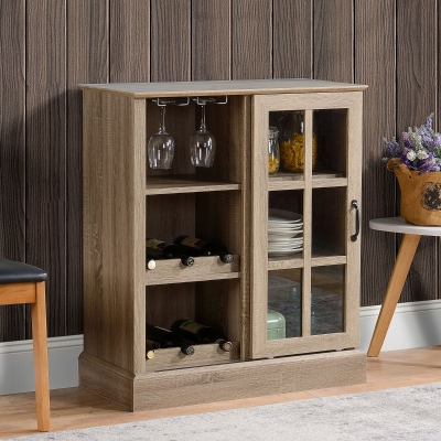 HOMCOM Wine Bar Cabinet with 6-Bottle Rack & Sliding Glass Door, Brown