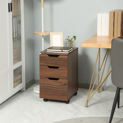 HOMCOM 3-Drawer Rolling File Cabinet, Printer Stand, Brown Wood Grain