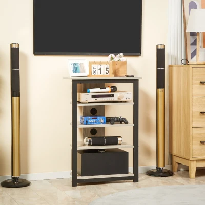 HOMCOM 4-Tier Media Stand with Cable Management, Gray