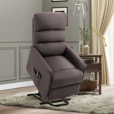 HOMCOM Power Lift Recliner Chair for Elderly, Linen Fabric, Brown