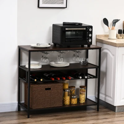 HOMCOM Wine Rack, 11-Bottle Holder with Glass Storage, Dark Brown