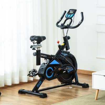 Soozier Stationary Exercise Bike Indoor Cardio Workout Cycling Bicycle w/ Heart Pulse Sensor & LCD Monitor 28.6lb Flywheel Adjustable Resistance