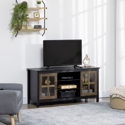 HOMCOM TV Stand Cabinet for TVs up to 55 Inches, Entertainment Center with Ajustable Shelves and Doors for Living Room, Black