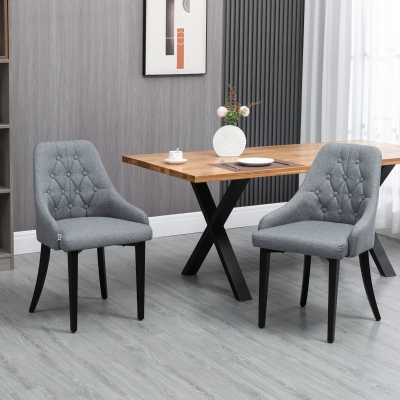 HOMCOM Set of 2 Modern Style Dining Chairs, Button Tufted High Back Side Chairs with Upholstered Seat, Steel Legs for Living Room, Kitchen, Study, Grey