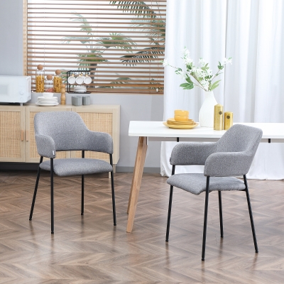 HOMCOM Modern Dining Chairs Set of 2, Linen Touch Fabric Accent Chairs with Armrests, Kitchen Chairs with Steel Legs for Living Room, Blue