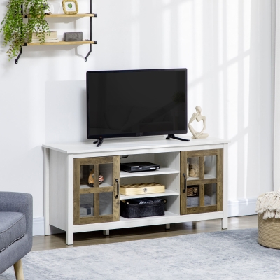 HOMCOM TV Stand Cabinet for TVs up to 55 Inches, Entertainment Center with Ajustable Shelves and Doors for Living Room, White
