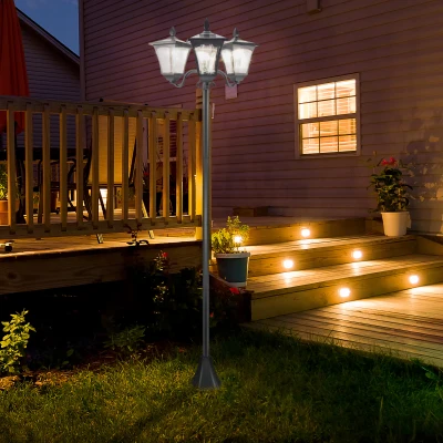 Outsunny 72" Triple Head Solar Lamp Post Light, Vintage Outdoor