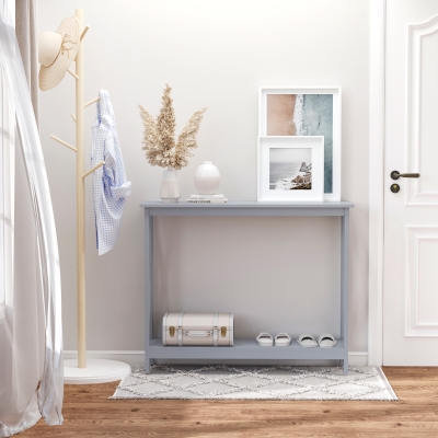 HOMCOM 2 Tier X-Design Console Table Sofa Side Table w/Storage Shelf for Living Room Entryway, Grey