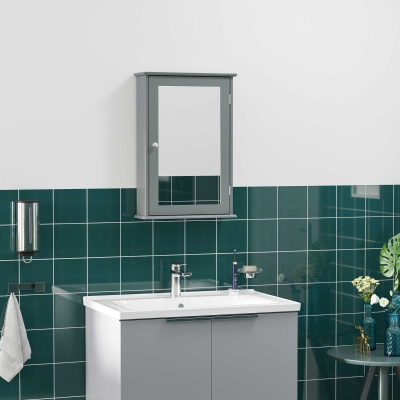 kleankin Bathroom Mirror Cabinet, Wall Mounted Medicine Cabinet, Storage Cupboard with Door and Shelves, Grey