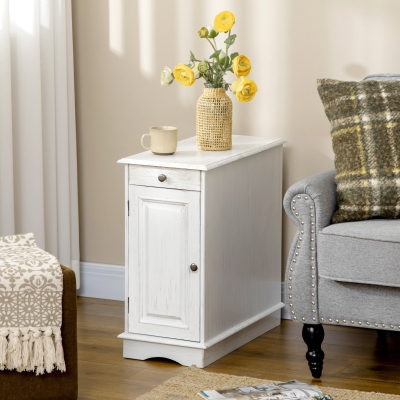 HOMCOM Flip Top End Side Table with Storage Drawer and Cabinet, 11.5" x 24" x 24.25", White