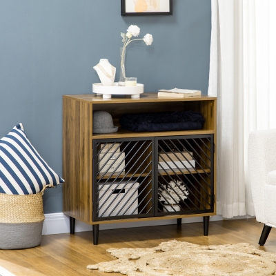 HOMCOM Industrial Sideboard Cabinet with Metal Doors, Dark Walnut