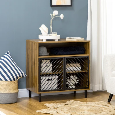 HOMCOM Industrial Sideboard Cabinet with Metal Doors, Dark Walnut