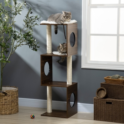 PawHut 49" Cat Tree Multi-Level Kitty Tower with Scratching Posts, Perches, Cushions, Anti-toppling Device, Brown