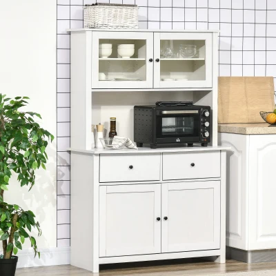 HOMCOM 63.5" Kitchen Buffet Cabinet with Hutch & Glass Doors, White