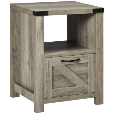 HOMCOM Industrial Side Table with 1 Drawer 1 Open Shelf and Big Tabletop for Living Room, Grey Oak