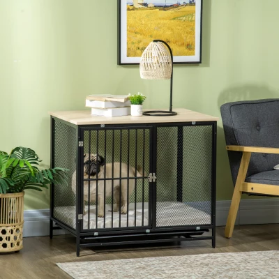 PawHut Medium Dog Crate Furniture, Oak, 31.5" x 22" x 28"