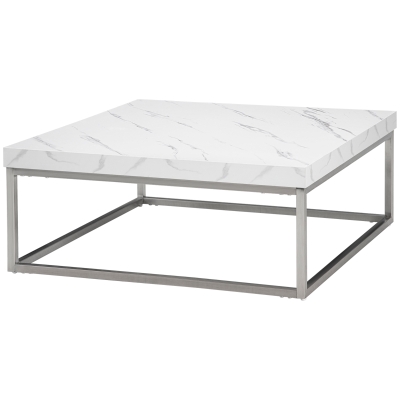 HOMCOM Square Coffee Table, Faux Marble Top, White