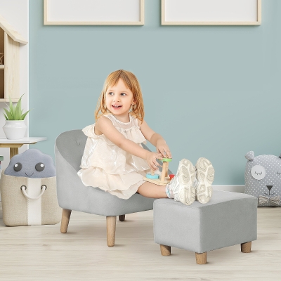 Qaba Kids Sofa Set, Toddler Chair, Sofa & Ottoman for Bedroom, Playroom, Kids Couch for Boys and Girls, Grey