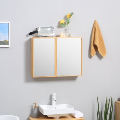 kleankin Bamboo Wall-Mounted Bathroom Medicine Cabinet with Mirror, Over Toilet Bathroom Cabinet Natural