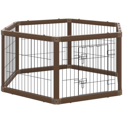 PawHut 24.5" Heavy-Duty Pet Playpen, Foldable Dog Exercise Pen, Roomy Small Dog Fence with Door, Double Locking Latches, for Indoor or Outdoor Use, Brown