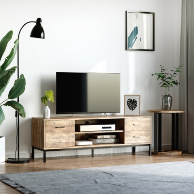 HOMCOM TV Stand for TV up to 50 Inches, Entertainment Center with Door, Open Storage and Drawers, TV Table with Steel Legs, Coffee