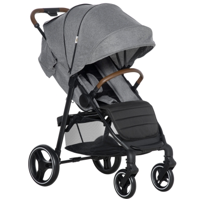Qaba Lightweight Baby Stroller, Toddler Travel Stroller with One Hand Fold, Compact Stroller with Storage Basket, Cup Holder, Sun Canopy, Adjustable Backrest Footrest, All Wheel Suspension, Grey