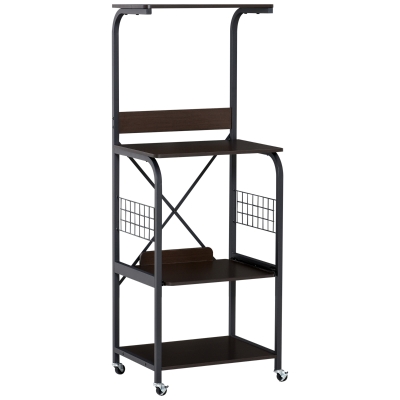 HOMCOM Rolling Dorm Kitchen Cart w/Shelving, 2 Lockable Wheels, and Side Wire Grids