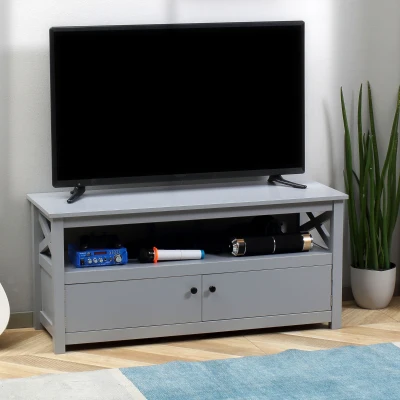 HOMCOM TV Stand, 46" Entertainment Center with Storage, Gray