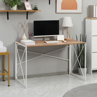 HOMCOM 47" Folding Computer Desk with Metal Frame, Natural