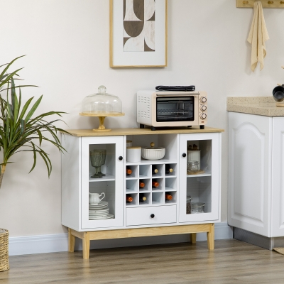 HOMCOM Bar Cabinet with 12-Bottle Wine Rack, Buffet Storage, White