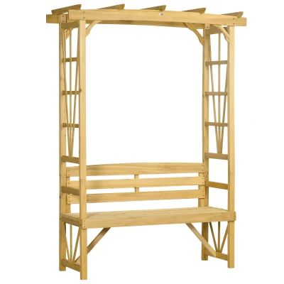 Outsunny Patio Wooden Bench, Outdoor Bench for Vines/Climbing Plants, Light Brown