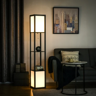 HOMCOM Modern Shelf Floor Lamp with Dual Light, 61.5", Black